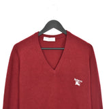 Vintage Burberry wool V neck sweater sweatshirt pullover jumper hoodie in burgundy/maroon