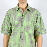 Vintage plaid collared button-down shirt top blouse in light green