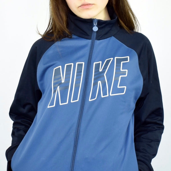 Vintage Nike tracksuit track jacket fleece windbreaker in black and blue