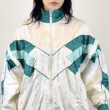 Vintage tracksuit track jacket fleece windbreaker in white and mint green