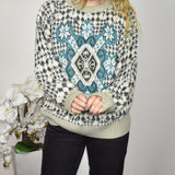 Vintage Greenland colourful knitted sweatshirt jumper sweater top pullover in white black and blue