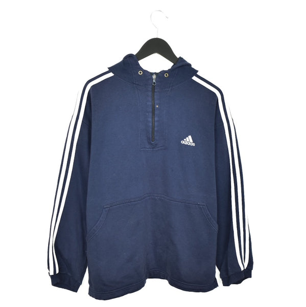 Vintage Adidas quarter zip up hoodie sweater jumper sweatshirt pullover long sleeve tracksuit trackie jacket in dark blue and white