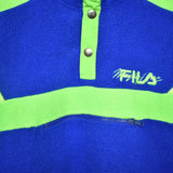 Vintage Fila quarter zip button up fleece tracksuit jumper pullover  trackie jacket sweater in bright blue green and yellow