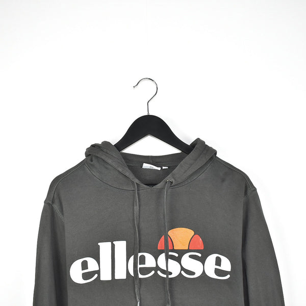 Vintage Ellesse hoodie pullover sweatshirt windbreaker fleece track jacket in dark grey