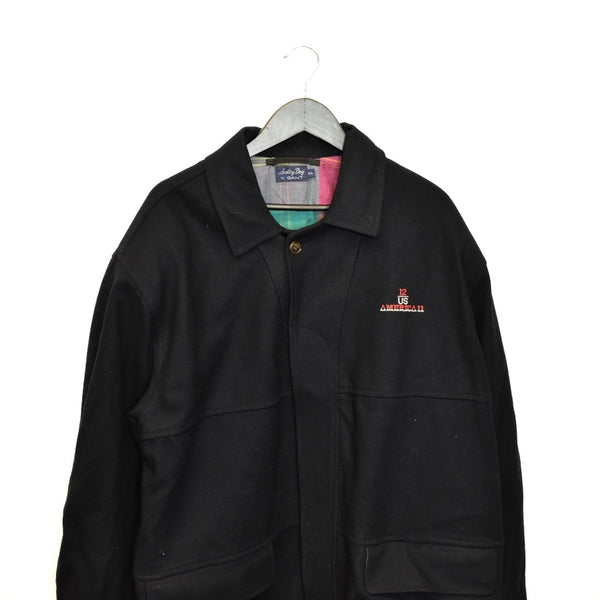 Vintage GANT bomber jacket windbreaker fleece track jacket in dark blue with a plaid inside