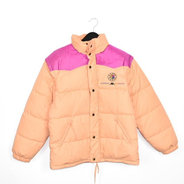 Vintage Kappa winter jacket puffer coat windbreaker tracksuit track jacket long sleeve in light orange/peacb and magenta