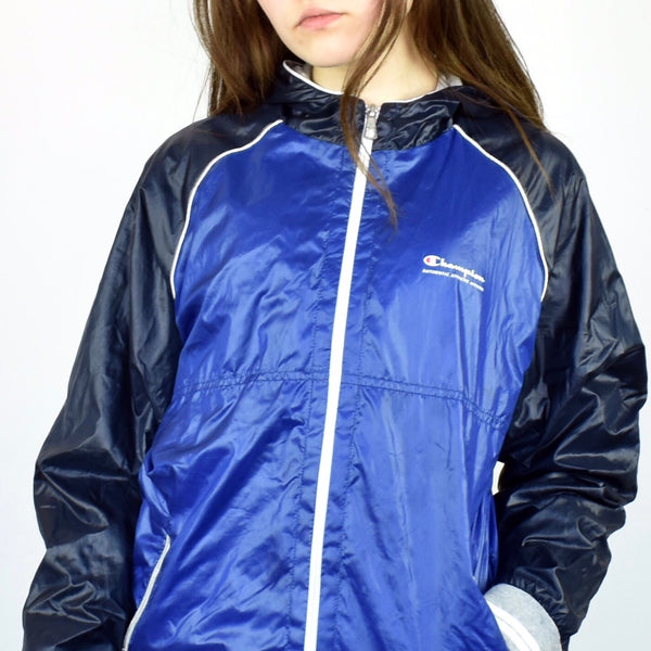 Vintage Champion tracksuit track jacket fleece windbreaker in blue