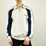Vintage Champion half zip sweatshirt jumper sweater pullover hoodie in white and navy blue