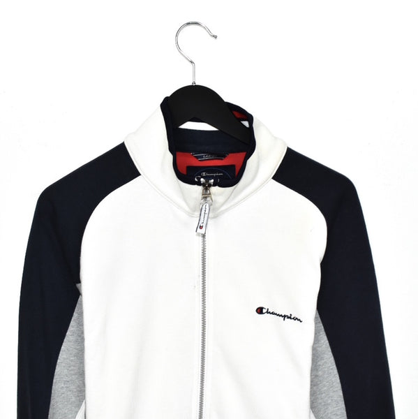Vintage Champion zip up pullover sweatshirt windbreaker fleece track jacket in white black and grey