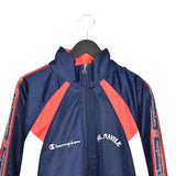 Vintage Champion track jacket windbreaker fleece longsleeve tee pullover sweatshirt jumper in blue red and white
