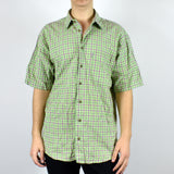 Vintage plaid collared button-down shirt top blouse in light green