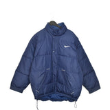 Vintage Nike puffer jacket bomber zip up track jacket windbreaker sweatshirt longsleeve tee pullover jumper in blue and white