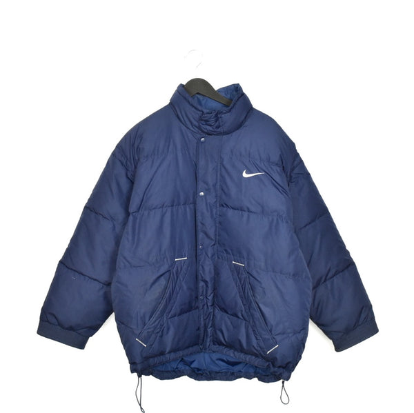 Vintage Nike puffer jacket bomber zip up track jacket windbreaker sweatshirt longsleeve tee pullover jumper in blue and white