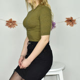 Super cute striped Monki top t-shirt blouse with quarter sleeves in black and yellow