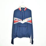 Vintage windbreaker fleece pullover in blue red and white