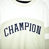 Vintage Champion big spell out sweatshirt pullover jumper hoodie in sandish yellow and white