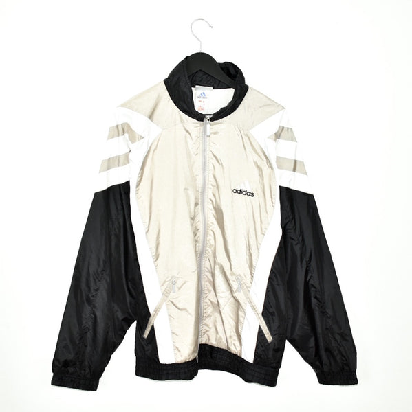 Vintage Adidas zip up windbreaker tracksuit track jacket trackie sweater jumper sweatshirt pullover long sleeve in black light gold and white