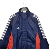 Vintage Adidas long puffer jacket windbreaker fleece track jacket bomber jacket in blue and red