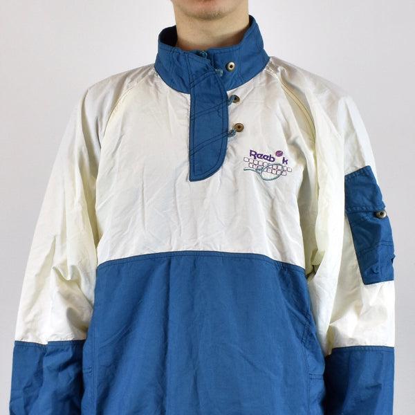 Vintage Reebok windbreaker fleece in white and blue