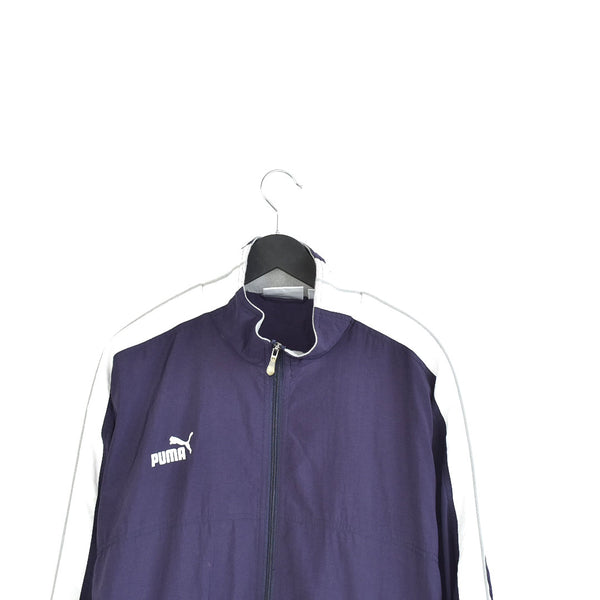 Vintage Puma windbreaker zip up tracksuit track jacket trackie sweater jumper sweatshirt pullover long sleeve in dark blue and white