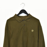 Vintage Timberland long sleeve polo hoodie pullover sweatshirt windbreaker fleece track jacket in dark green