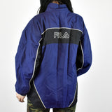 Vintage Fila windbreaker fleece jacket in navy blue and black