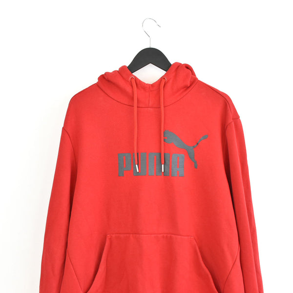 Vintage Puma hoodie long sleeve sweatshirt pullover jumper fleece in bright red and grey
