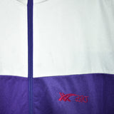 Vintage asics track bomber jacket windbreaker fleece track jacket in white and purple