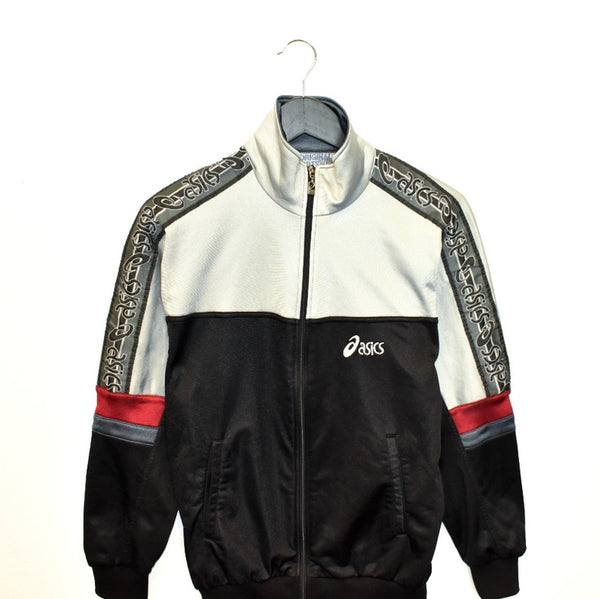 Vintage ASICS tracksuit trackie jacket zip up sweater in black and grey