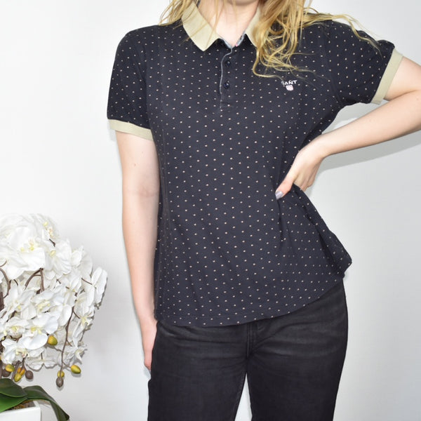 Vintage GANT polo top sweater t-shirt blouse in dark grey and cream