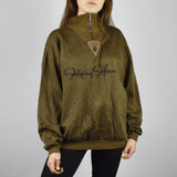 Vintage 80s 90s zipneck sweatshirt sweater pullover jumper in khaki brown and stripes