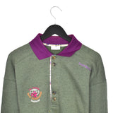 Vintage Sergio Tacchini Vancouver ice hockey polo quarter button up pullover sweatshirt windbreaker fleece track jacket in dark green and purple