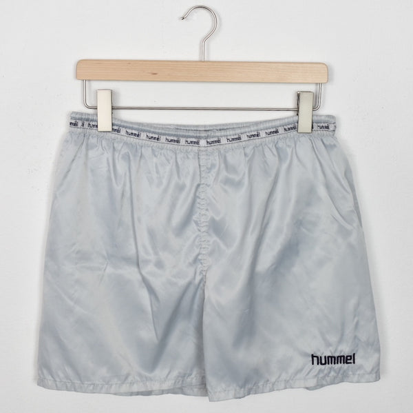 Vintage Hummel shorts trousers joggers bottoms pants in shiny/reflective grey/silver