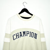 Vintage Champion big spell out sweatshirt pullover jumper hoodie in sandish yellow and white