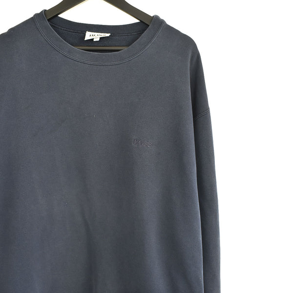 Vintage Hugo Boss crewneck jumper bomber track jacket fleece sweatshirt longsleeve tee pullover in dark blue