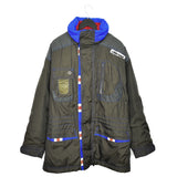 Vintage Ellesse long puffer zip up jacket coat windbreaker tracksuit track jacket trackie sweater jumper sweatshirt pullover long sleeve in dark green and blue