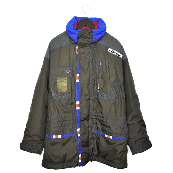 Vintage Ellesse long puffer zip up jacket coat windbreaker tracksuit track jacket trackie sweater jumper sweatshirt pullover long sleeve in dark green and blue