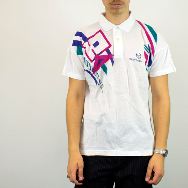 Vintage Sergio Tacchini polo shirt t-shirt pullover in white
