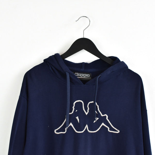 Vintage Kappa hoodie pullover sweatshirt windbreaker fleece track jacket jumper in dark blue and white