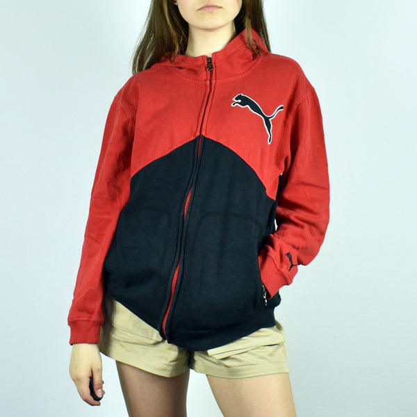 Vintage Puma zip up hoodie jumper sweater pullover in red and black
