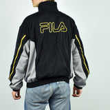 Vintage Fila windbreaker fleece track jacket bomber jacket in black and white