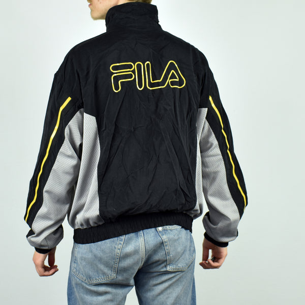 Vintage Fila windbreaker fleece track jacket bomber jacket in black and white