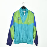 Vintage Sergio Tacchini track fleece longsleeve tee pullover windbreaker sweatshirt in blue green and cyan