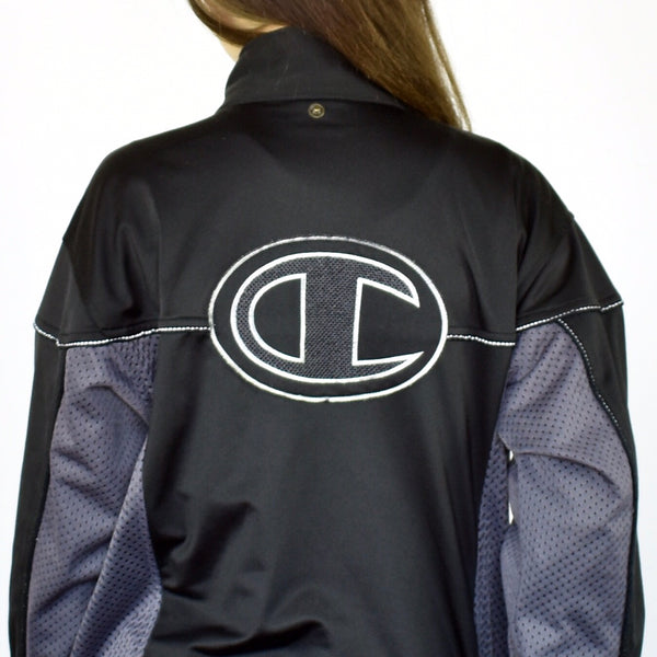Vintage Champion windbreaker fleece track jacket bomber jacket in black