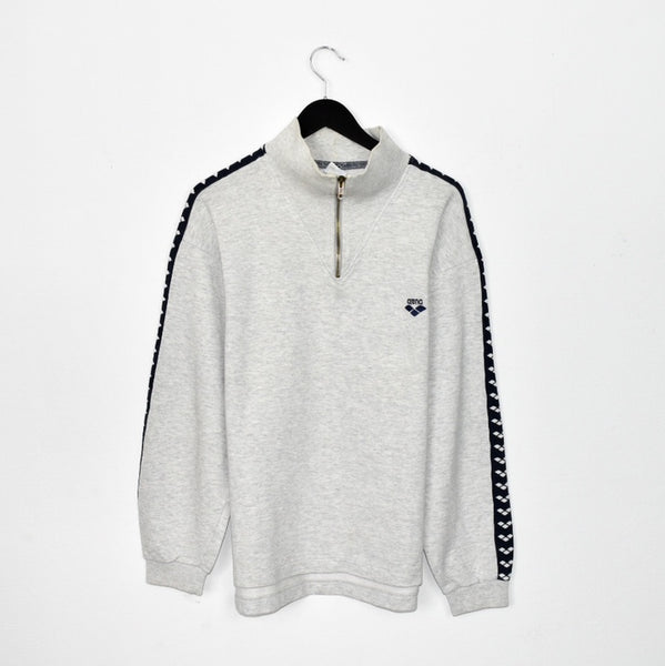 Vintage Arena quarter zip up jumper hoodie pullover sweatshirt windbreaker track jacket in grey