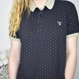 Vintage GANT polo top sweater t-shirt blouse in dark grey and cream