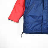 Vintage Adidas long puffer jacket windbreaker fleece track jacket bomber jacket in blue and red
