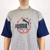 Vintage Puma t-shirt top blouse tee in gray and navy blue
