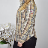 Vintage River woods button up shirt long sleeve top sweater t-shirt blouse in yellow blue and brown