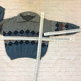Vintage sweater sweatshirt pullover jumper in blue and gray diamond pattern